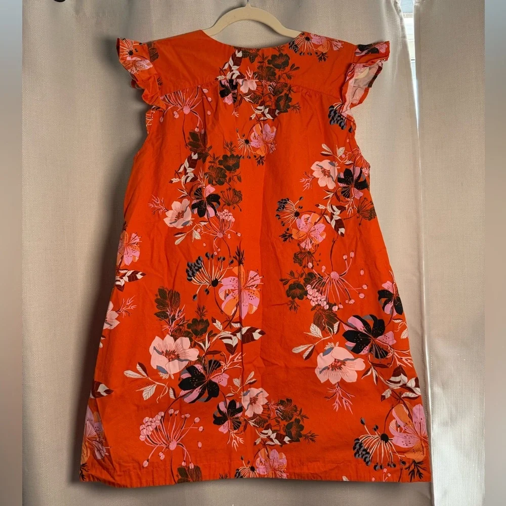 Free People Tropical Floral Orange VNeck A Line Cotton Dress Size Small